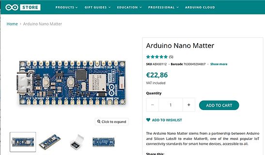 Webseite eines Arduino Nano Matter Mikrocontrollers