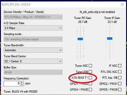 Software-Einstellungsmenü eines RTL-SDR-Tuner