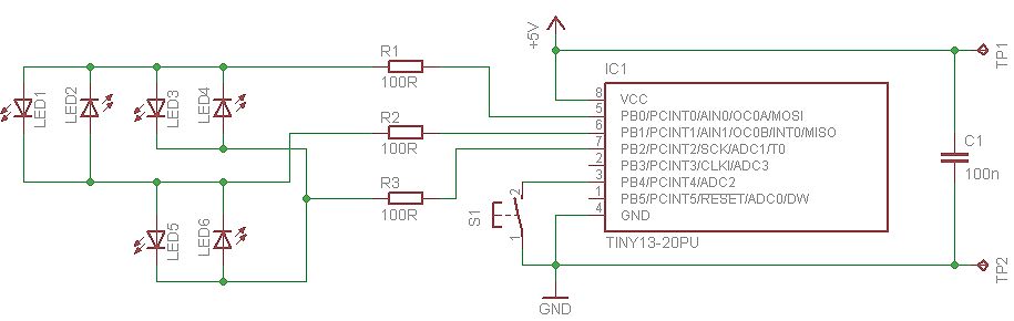 Schaltplan mit ATtiny13-20PU und LEDs