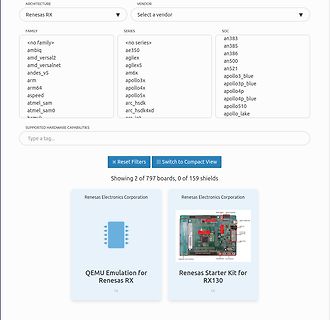 Webseite zur Auswahl von Mikrocontroller Architektur und Vendor