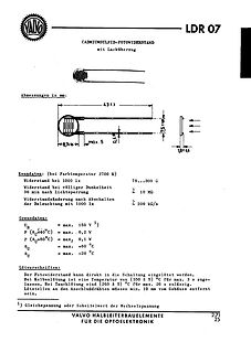 Datenblatt eines Cadmiumsulfid-Fotowiderstands