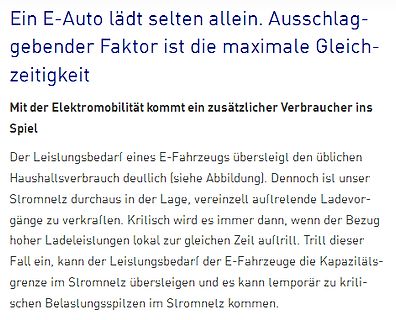 Deutscher Text über Elektromobilität und Stromnetzbelastung