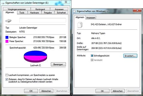 Windows Eigenschaften von Laufwerk E: