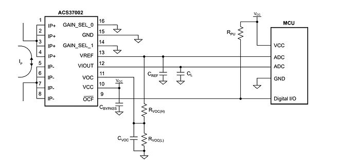 Schaltplan mit ACS37002 und MCU