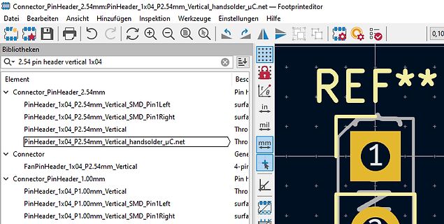 Screenshot eines Footprint-Editors in einer EDA-Software