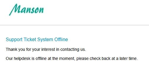 Meldung über Offline-Support-Ticket-System