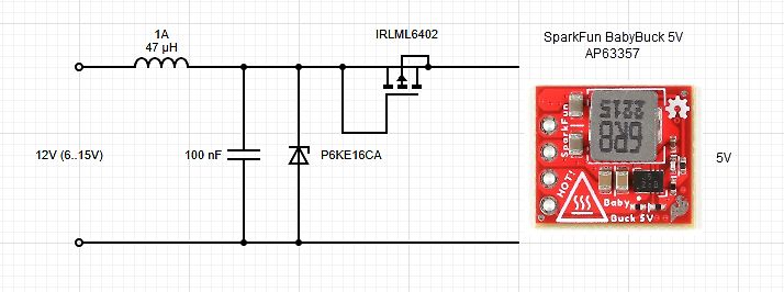 Schaltplan mit SparkFun BabyBuck 5V Modul