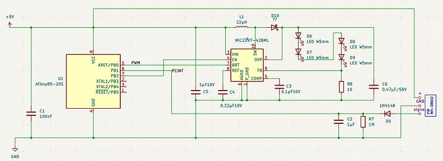 Schaltplan mit ATtiny85 und LED-Ansteuerung