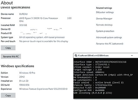 Windows Systeminformationen und ST-Link Debugger Terminal
