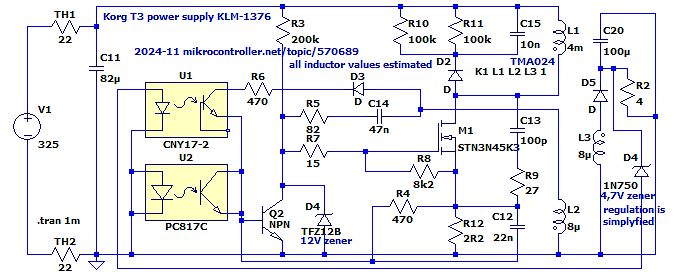 Schaltplan eines Korg T3 Netzteils