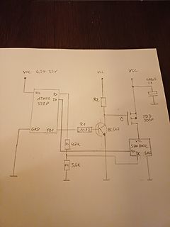 Handgezeichneter Schaltplan mit ATmega328P und SIM800L