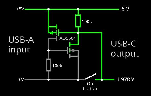 Schaltplan USB-A zu USB-C Konverter mit MOSFETs