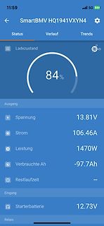 App-Screenshot eines Batterie-Monitoringsystems
