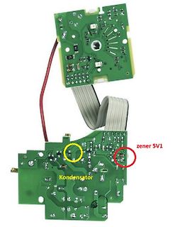 Leiterplatte mit Markierungen für Kondensator und Zenerdiode