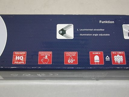 Verpackung mit Produktmerkmalen einer LED-Leuchte