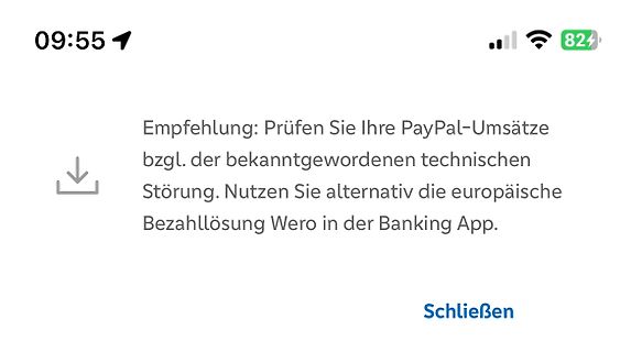 Smartphone Benachrichtigung über PayPal-Störung
