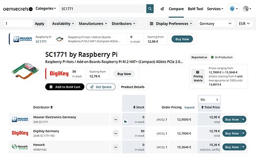 Webseite eines Elektronik-Distributors für Raspberry Pi HAT