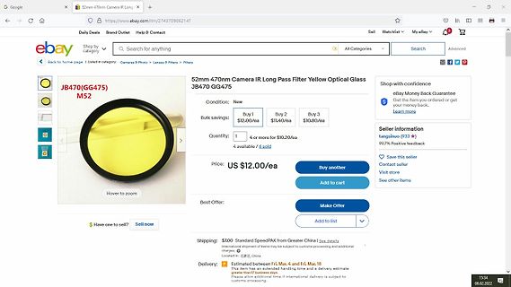 eBay-Angebot für 52mm IR Long Pass Filter