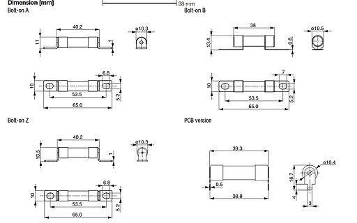 Technische Zeichnungen von Bauteilen mit Abmessungen