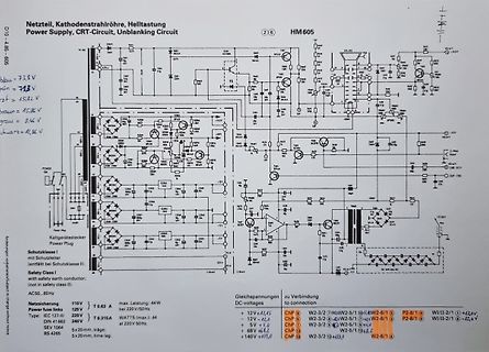 Schaltplan eines Netzteils und CRT-Schaltkreises