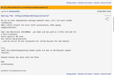 Screenshot eines Forenbeitrags