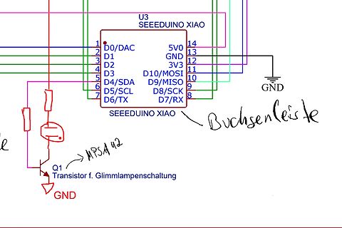 Schaltplan mit Seeeduino Xiao und Transistor