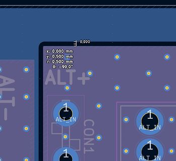 Ausschnitt eines PCB-Layouts mit Koordinatenanzeige