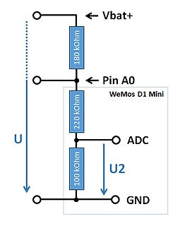 Schaltplan eines Spannungsteilers für WeMos D1 Mini