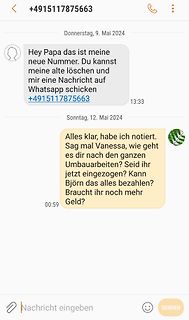 WhatsApp-Chatverlauf zwischen Vater und Kind