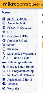 Navigationsmenü des Mikrocontroller.net Forums
