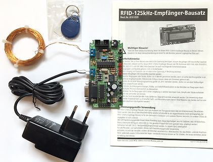 RFID-125kHz-Empfänger-Bausatz mit Spule, Schlüsselanhänger und Netzteil