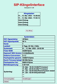 Benutzeroberfläche eines SIP-Klingelinterface Firmware V. 1.49