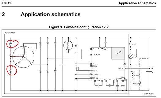 Schaltplan einer Low-side Konfiguration 12 V für einen Alternator