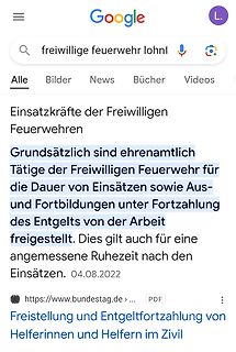 Google-Suchergebnisse zu ehrenamtlichen Feuerwehrleuten