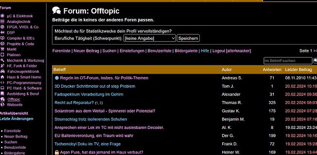 Screenshot eines Internetforums