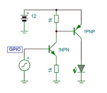 Schaltplan mit NPN- und PNP-Transistor zur LED-Ansteuerung