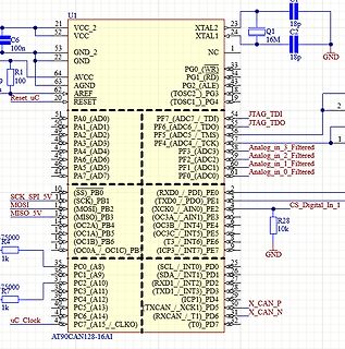 Schaltplan eines AT90CAN128-16AI Mikrocontrollers