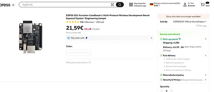 AliExpress Produktseite ESP32-S31 Development Board