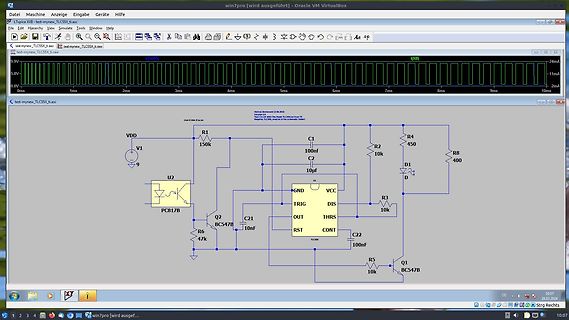 Schaltplan und Oszilloskop-Screenshot in LTspice