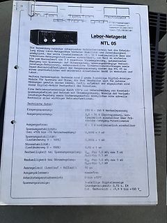 Datenblatt eines Labor-Netzgeräts NTL 05