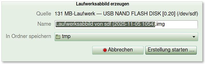 Dialogfenster zum Erstellen eines Laufwerksabbilds