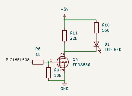 Schaltplan mit Mikrocontroller, MOSFET und LED