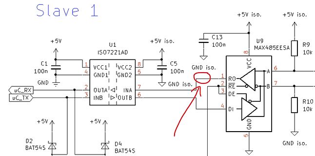 Schaltplan einer RS485-Schnittstelle Slave 1