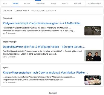 Screenshot von Google News Suchergebnissen