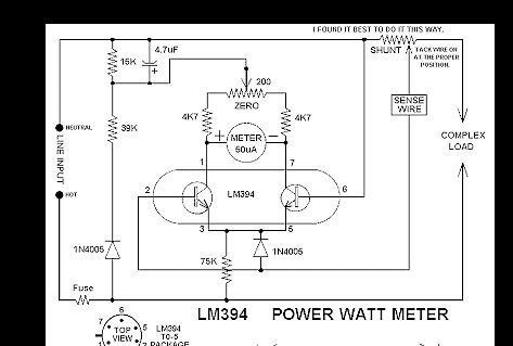 Schaltplan eines LM394 Power Watt Meters