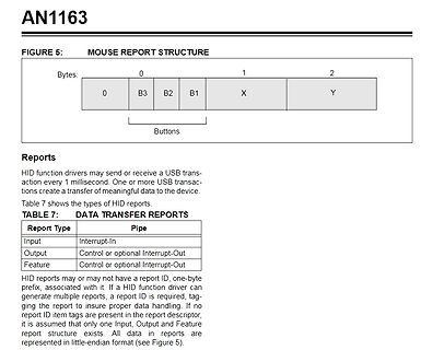 Ausschnitt aus einem Datenblatt zur Mouse Report Structure