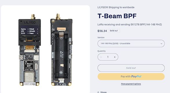 Produktseite eines Lilygo T-Beam BPF LoRa Moduls