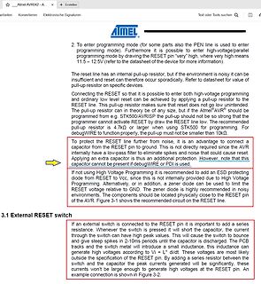 Ausschnitt aus einem Datenblatt zum Atmel AVR RESET Pin