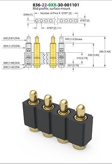 Datenblatt-Zeichnung und 3D-Modell eines Pogo-Pin-Connectors