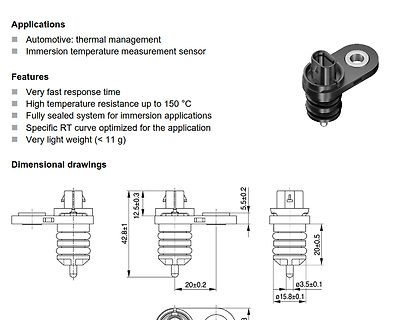 Datenblatt eines Immersion-Temperatursensors mit Abmessungen